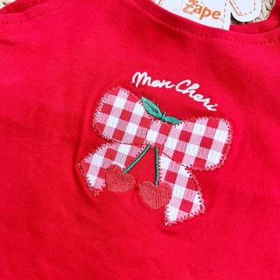 Conj. Regata Mon Cheri e Short Xadrez - Vermelho